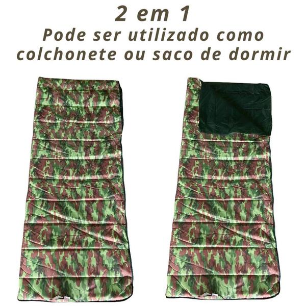 Imagem de Colchonete Saco de Dormir Solteiro 2 em 1 Camping Camuflado  F.a. Colchoes 