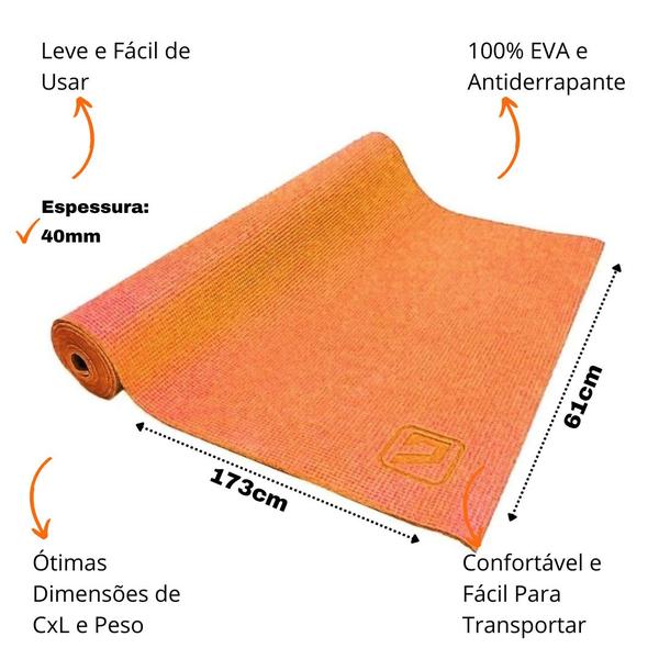 Imagem de Colchonete Tapete Ginástica Yoga Pilates Liveup Laranja 173x61x4cm