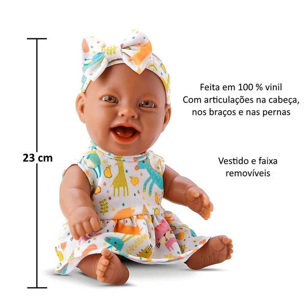 Imagem de Coleção 2 Bonecas Bambolinha Bebê Realista Branca e Negra com Vestido e Laço na Cabeça