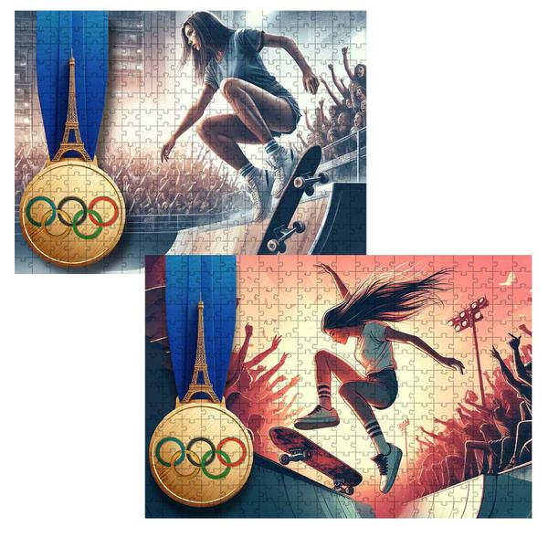 Imagem de Coleção 2 Quebra-cabeças Esportes Olimpicos Skate de 60 peças