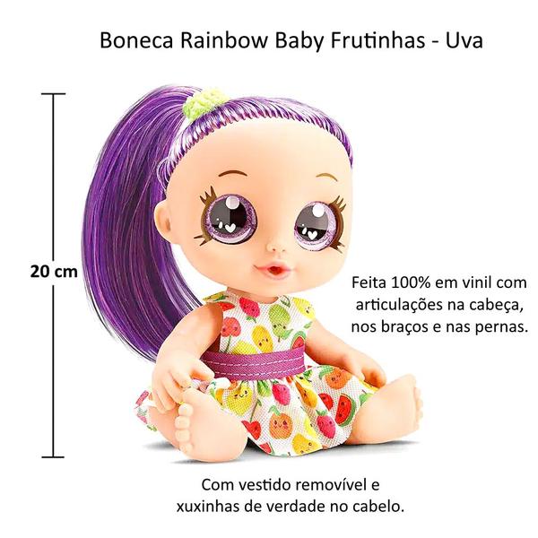 Imagem de Coleção 3 Bonecas Fruta na Caixa Uva Moranguinho e Laranja na Caixa Rainbow Fruit