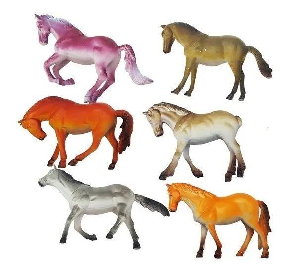 Imagem de Coleção 6 Miniaturas Cavalos Selvagens Animais de Brinquedo em Borracha - Wild Horse