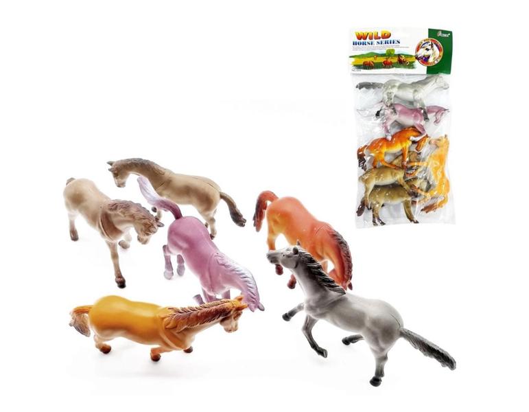 Imagem de Coleção 6 Miniaturas Cavalos Selvagens Animais de Brinquedo em Borracha - Wild Horse