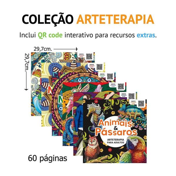 Imagem de Coleção Arteterapia C/6 Livros Para Colorir - Arteterapia Antiestresse Tamanho 30x30cm Folhas Brancas