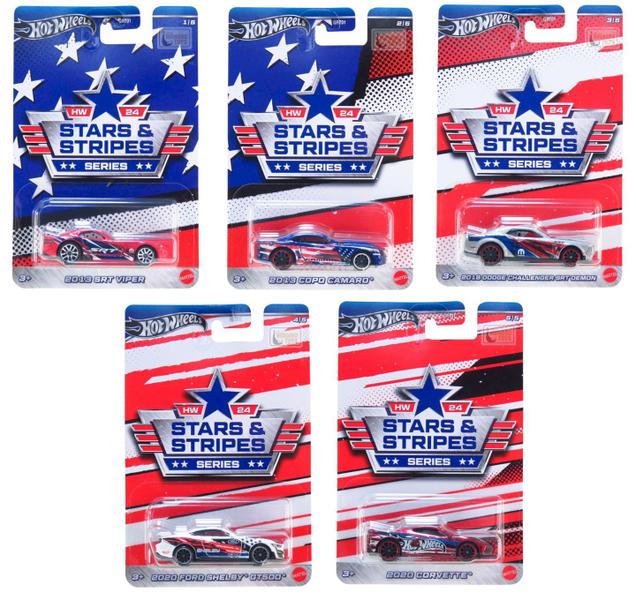 Imagem de Coleção Completa com 5 Miniaturas Stars &amp Stripes Series 2024 - 1/64 - Hot Wheels