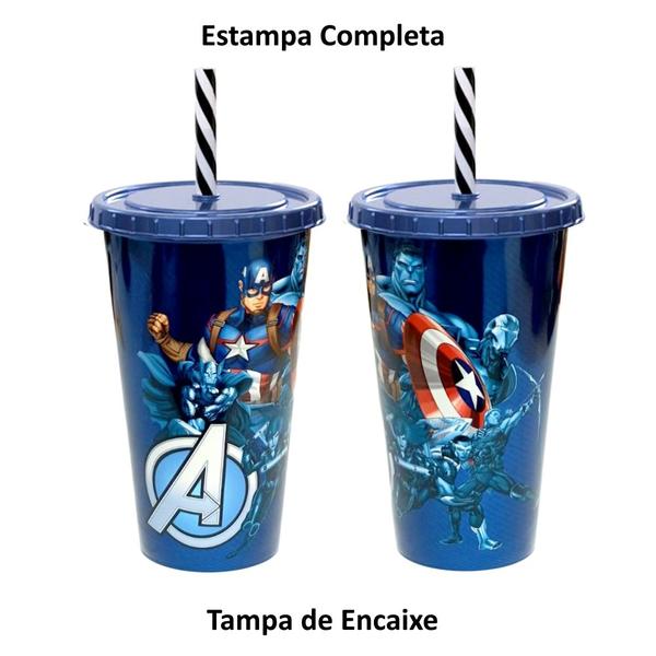 Coleção de 4 Copos dos Vingadores Infantil com Tampa e Canudo - Plasútil Imagem de Coleção de 4 Copos dos Vingadores Infantil com Tampa e Canudo