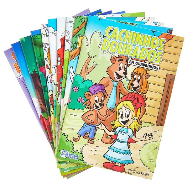 Imagem de Coleção Fábulas em Quadrinhos Literatura Clássica Infantil Contos Fadas - Kit 10 Livrinhos com 16 pg - Bicho Esperto