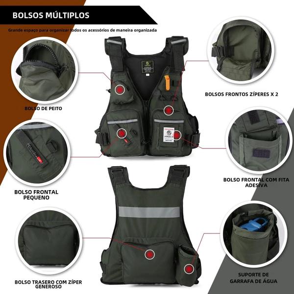 Imagem de Colete De Pesca Impermeável Ajustável Masculino Multi-bolsos Colete Salva-vidas Terno De