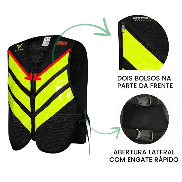 Imagem de Colete Refletivo Motoboy Mototaxi Preto Aprovado Denatran VestSafe