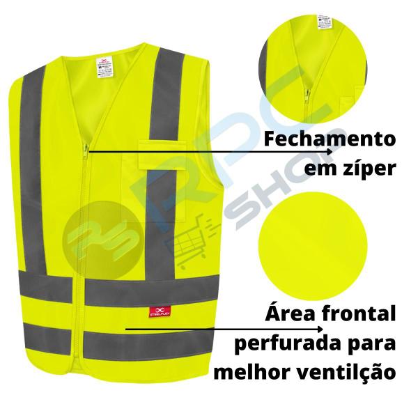 Imagem de Colete Refletivo Segurança Faixa Sinalizador Personalizado Blusao Jaqueta Epi Um Bolso Posso Ajudar