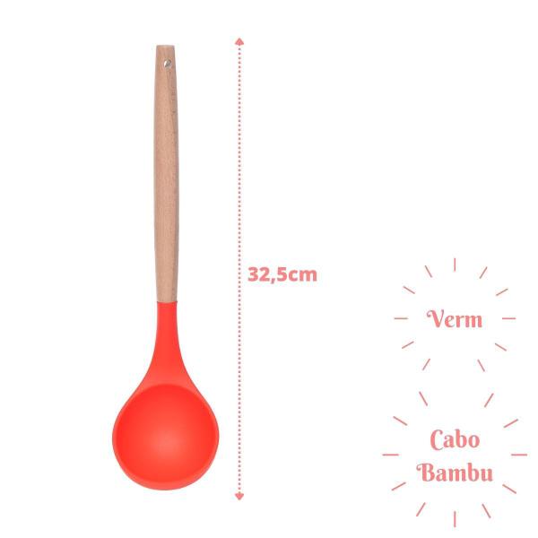 Imagem de Colher Arroz Vermelho Silicone Cabo Bambu Multiuso - 4un