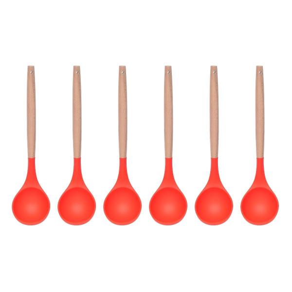 Imagem de Colher Arroz Vermelho Silicone Cabo Bambu Multiuso - 6un