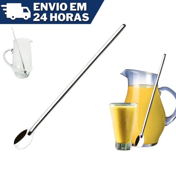 Imagem de Colher Bailarina Para Suco Drinks Refresco Em Aço Inox 30cm