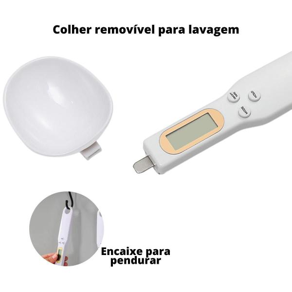 Imagem de Colher Balança Digital Dosador De Alimentos Até 500G Branca