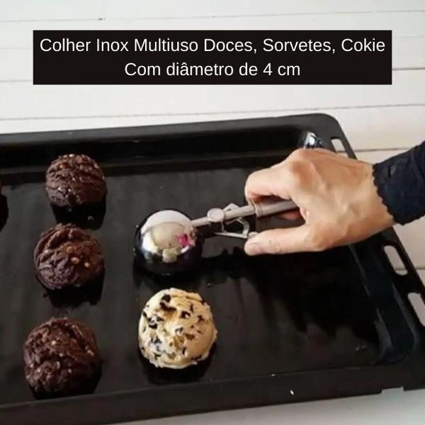 Imagem de Colher Brigadeiro Sorvete Confeitos Beijinho Ejetor 4cm Inox