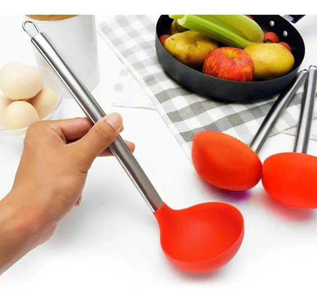 Imagem de Colher Concha Escumadeira Espátula Batedor Fuê Talheres De Silicone Conjunto Utensílios De Cozinha