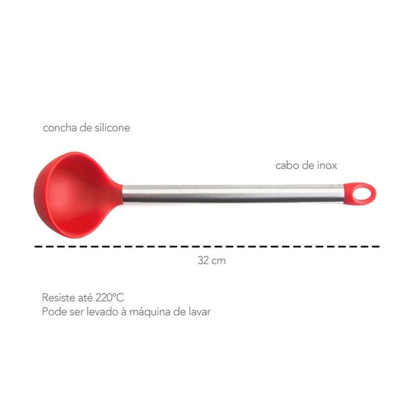 Imagem de Colher Concha Escumadeira Silicone Vermelho Inox Utensilios