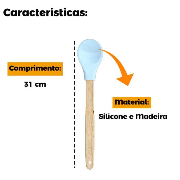 Imagem de Colher Cor Marmore De Cozinha Para Confeitar Bolos Em Silicone E Cabo Madeira ck5178