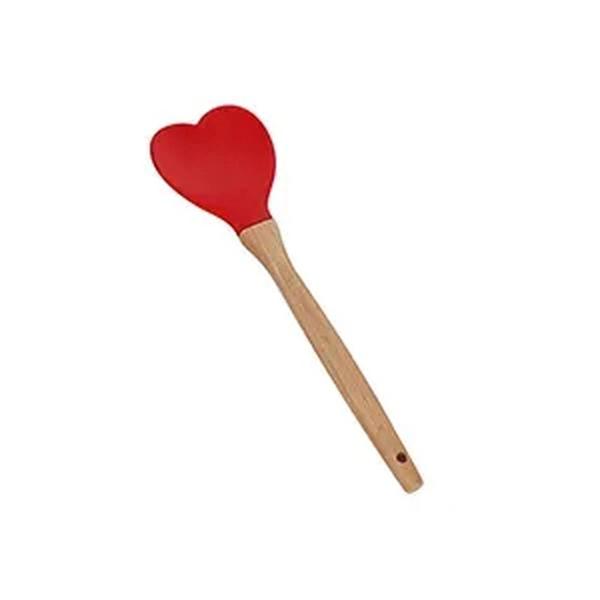 Imagem de Colher Coração em Silicone com Cabo de Bambu Heart Vermelho 27CM