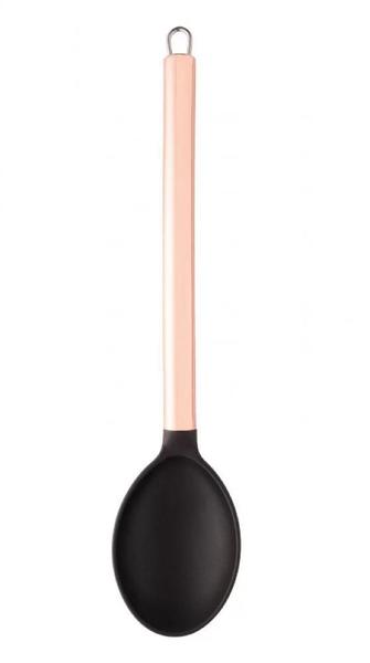 Imagem de Colher de Arroz Nylon Preta Cabo De Aço Inox Rose Gold 34cm