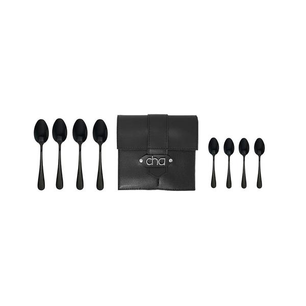 Colher de Cha e Colher de Cafe Inox Preto Colheres 24un - GOURMET MIX Imagem de Colher de Cha e Colher de Cafe Inox Preto Colheres 24un