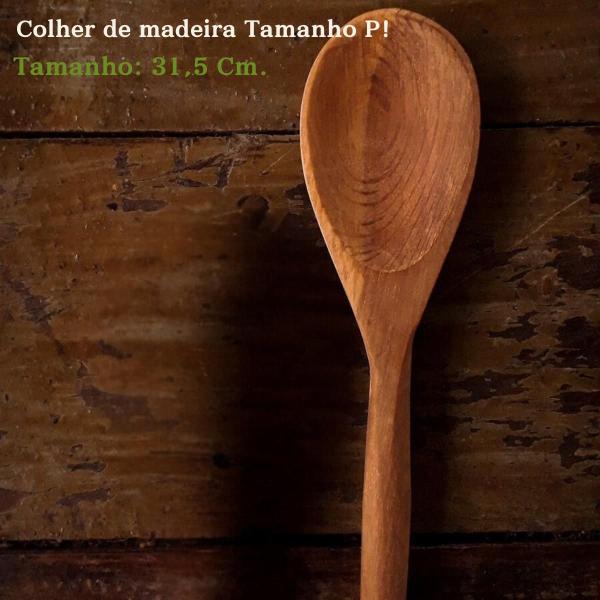 Imagem de Colher De Madeira Artesanal Tamanho P Para Cozinha, Casa, Panelas 31,5 Cm