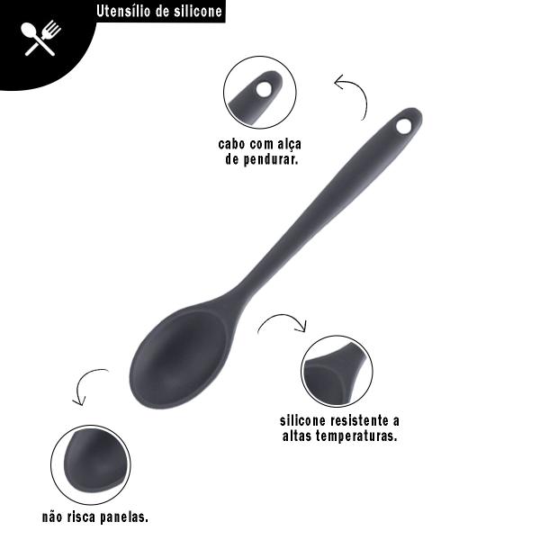 Imagem de Colher De Silicone Cinza Para Servir Arroz Doces Grande Alta Qualidade Reforçado Multiuso Não Risca Panela