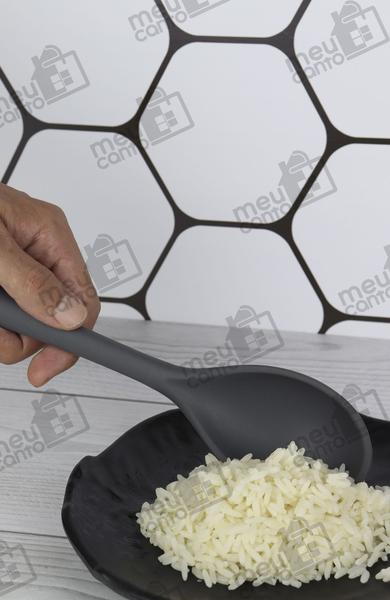 Imagem de Colher De Silicone Cinza Para Servir Arroz e Doces Grande Alta Qualidade Reforçado Multiuso Não Risca Panela