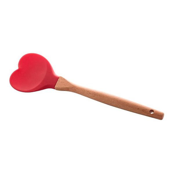 Imagem de Colher de Silicone com Cabo em Bambu Coração Heart 27cm - Lyor