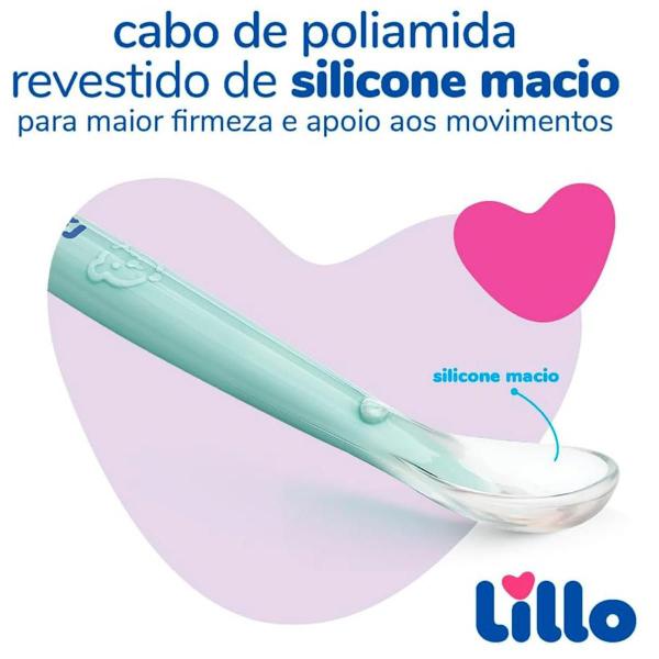 Imagem de Colher de Silicone Infantil Lillo com Cabo Longo e Ventosa Ponta Macia e Flexível Verde Ursinho 6 +meses Introdução Alimentar BPA free