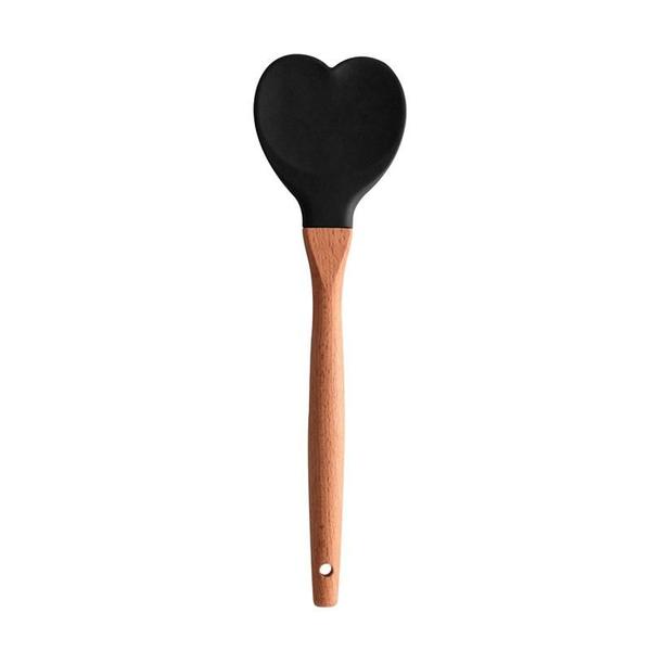 Imagem de Colher De Silicone Lyor C/Cabo De Bambu Heart Preto - 1485