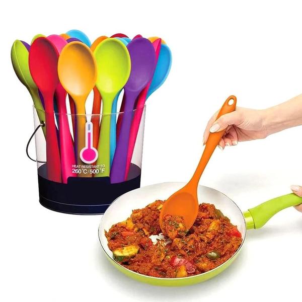 Imagem de Colher de Silicone Macia com Cabo Longo - Utensílio de Cozinha e Mesa