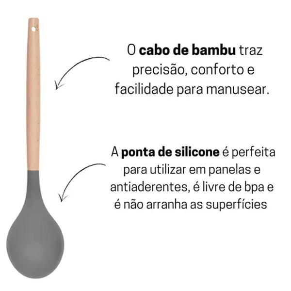 Imagem de Colher de Silicone para Cozinha Madeira 32cm Não Risca