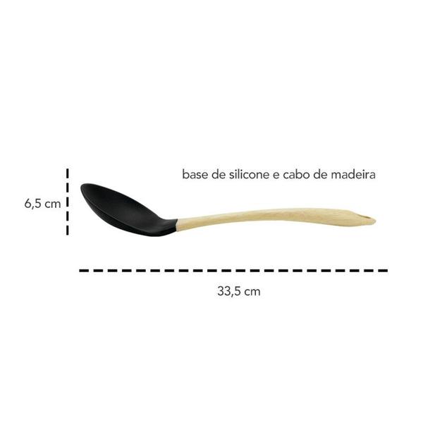 Imagem de Colher de Silicone Preto Talher Cabo Madeira Siliwood