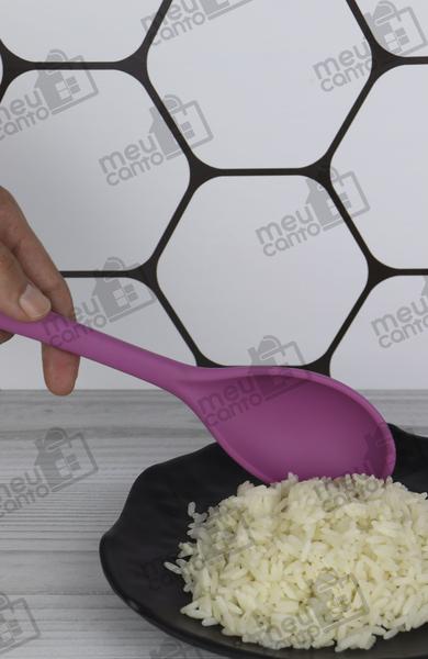 Imagem de Colher De Silicone Rosa Para Servir Arroz e Doces Grande Alta Qualidade Reforçado Multiuso Não Risca Panela