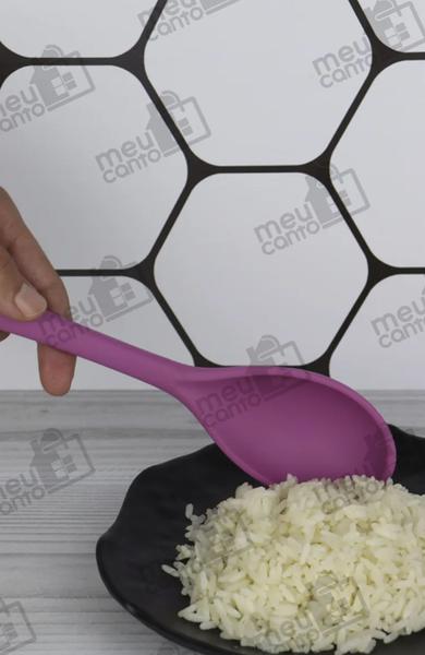 Imagem de Colher De Silicone Rosa Para Servir Arroz e Doces Grande Alta Qualidade Reforçado Multiuso Não Risca Panela