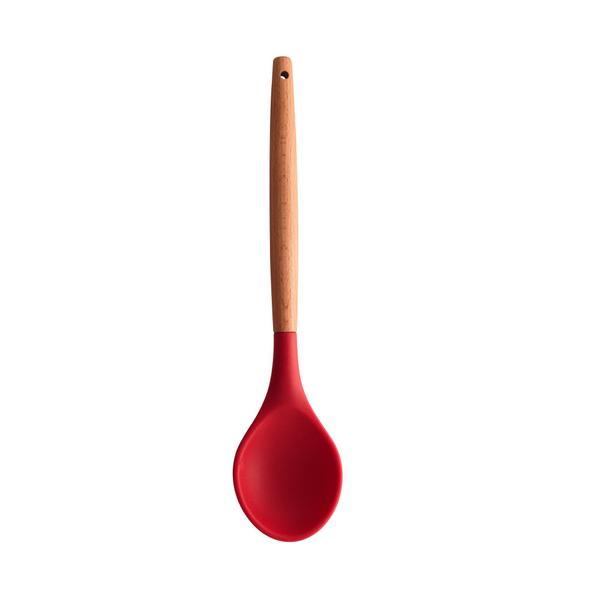 Imagem de Colher de Silicone Vermelho Com Cabo de Bambu Charmy Lyor