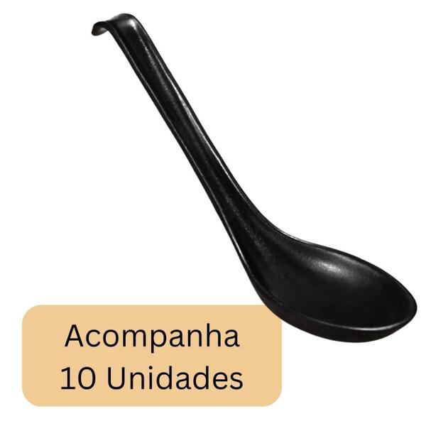 Imagem de Colher de Sopa em Melamina/Plastico 17 Cm Preta 10 Unidades Comida Japonesa Oriental  Bestfer 