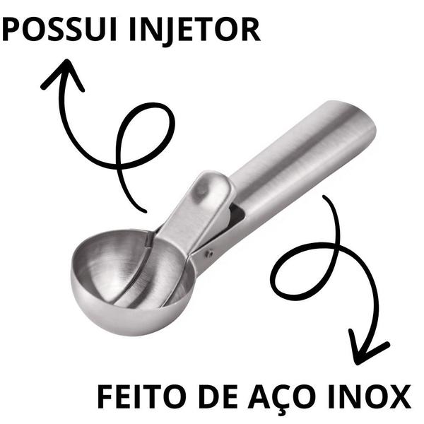 Imagem de Colher De Sorvete Inox Pegador De Açaí Concha Com Ejetor Culher Sobremesa Cozinha Sorveteria Frutas