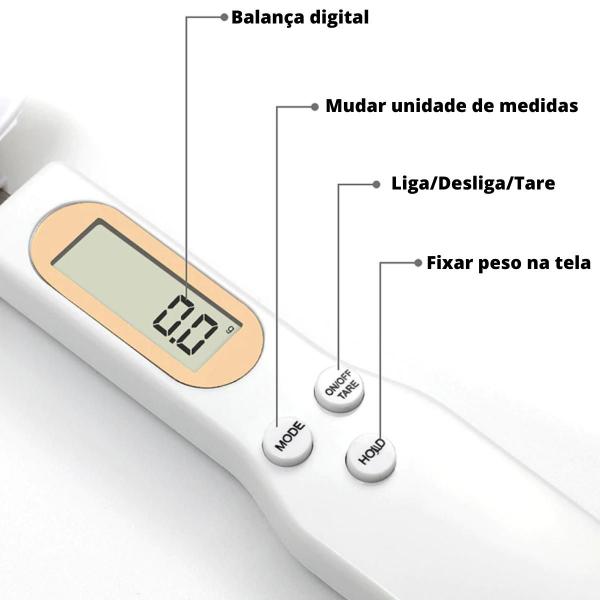 Imagem de Colher Digital Branca LCD Dosador Medidor Balança Cozinha 