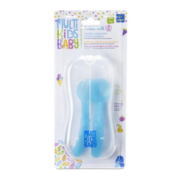 Imagem de Colher e Garfo Com Estojo Higienico Azul Multikids Baby BB1130