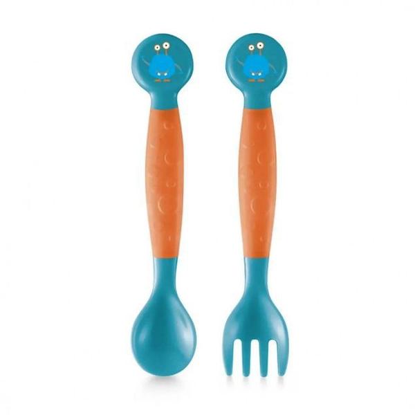 Colher e Garfo Flexíveis Laranja Multikids Baby BB247 - Multilaser Imagem de Colher e Garfo Flexíveis Laranja Multikids Baby BB247