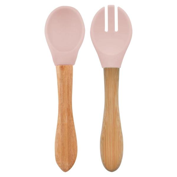 Imagem de Colher e Garfo Silicone e Bambu Dig In Pinky Pink - Minikoioi