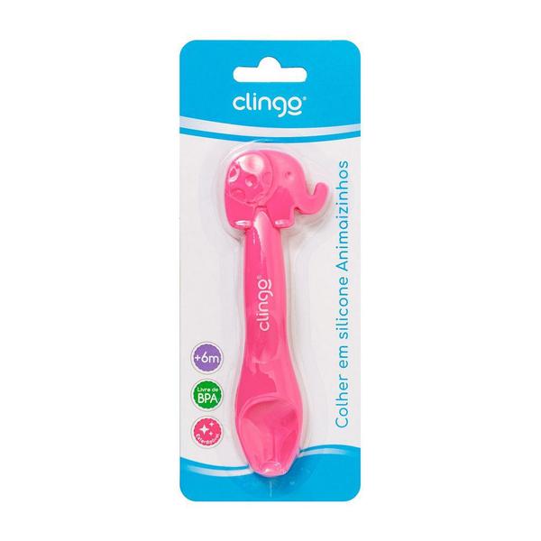 Colher em Silicone Animaizinhos Elefante Rosa - Clingo Imagem de Colher em Silicone Animaizinhos Elefante Rosa - Clingo