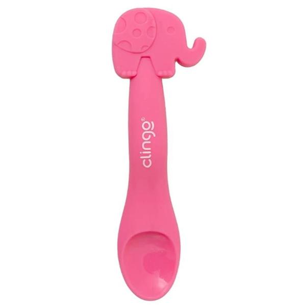 Imagem de Colher Infantil em Silicone Premium  Rosa Elefante - Clingo