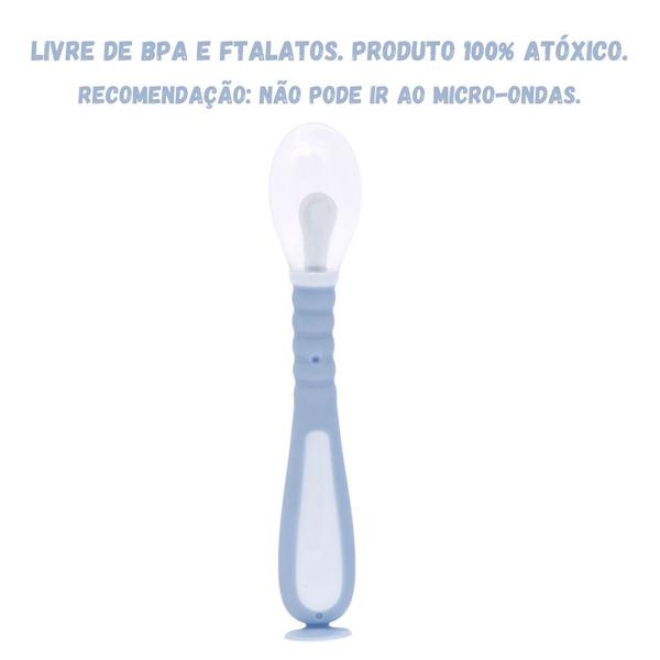 Imagem de Colher Infantil Flexível Azul Em Silicone Com Ventosa 18079 - Buba