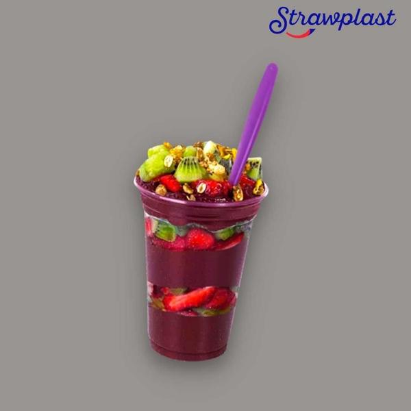 Imagem de Colher Longa Plástica Resistente para Açaí Sorvetes Smoothies Strawplast - 18cm - pct 50 unidades