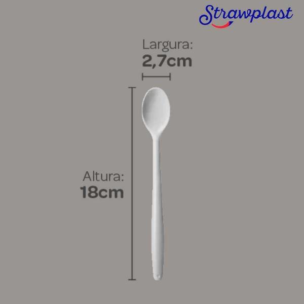 Imagem de Colher Longa Plástica Resistente para Açaí Sorvetes Smoothies Strawplast - 18cm - pct 50 unidades