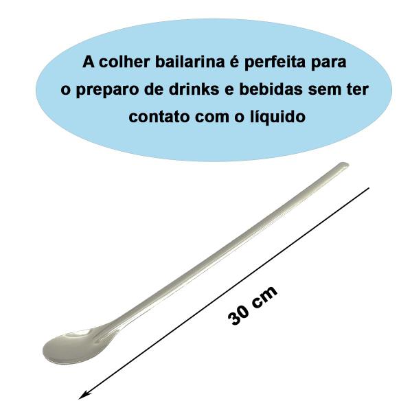 Imagem de Colher Para Suco e Drink Bailarina Aço Inox Barman Longa 30 cm 