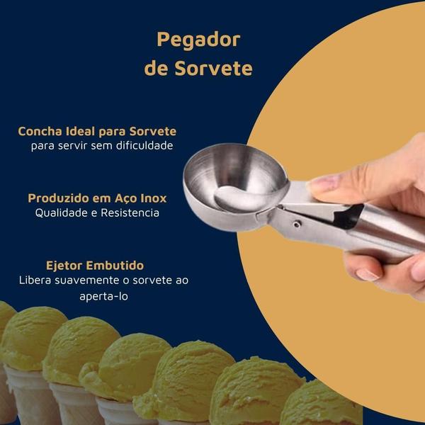 Imagem de Colher Pegador Sorvete Gelato Aço Inox Com Ejetor Kehome